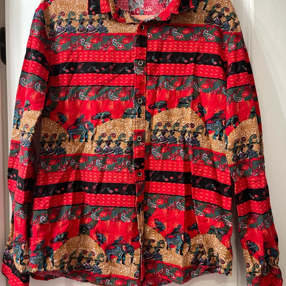 LucMatton African Traditional Pattern Printed Hidden Button Long Sleeve Dashiki